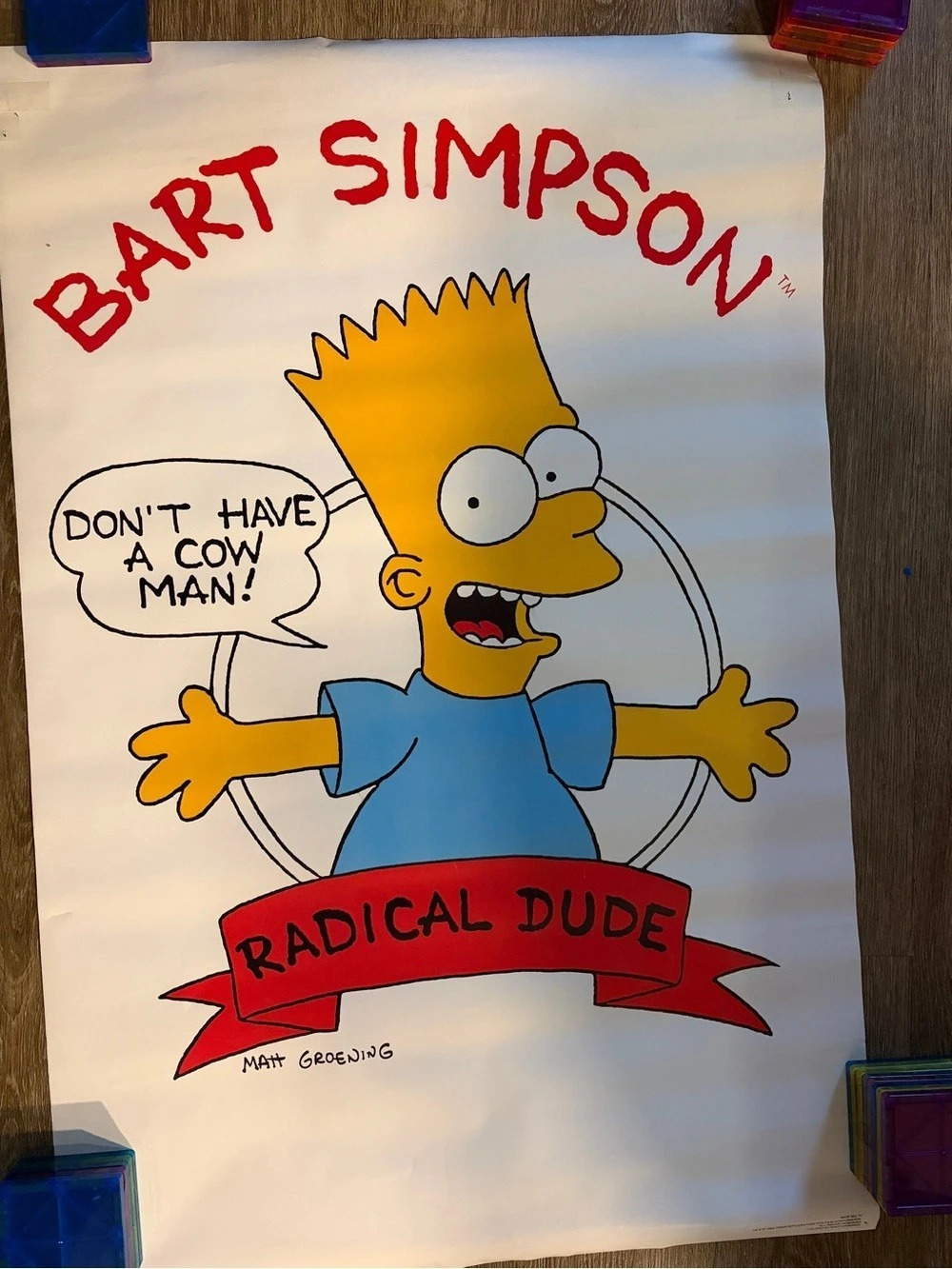 1989 Bart Simpson Radical Dude Poster White Red